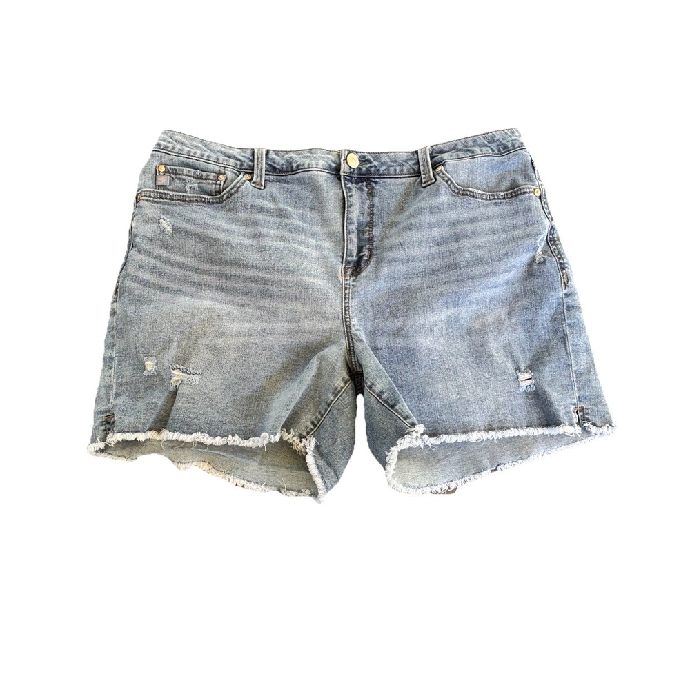 Seven7 Frayed Hem Denim Jean Shorts Light Wash Plus Size 16 Jorts